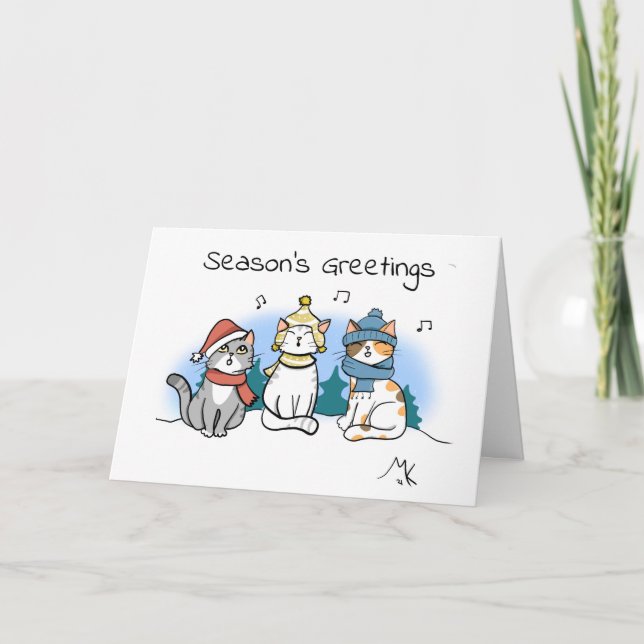 Tarjeta Navidades de gato personalizado Carollers Saludos  (Anverso)