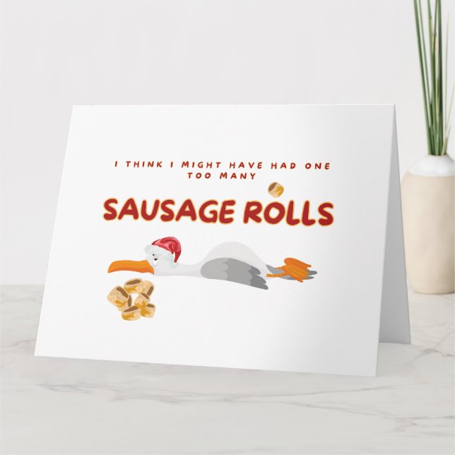 Tarjeta Navidades de gaviota: demasiados rollos de salchic (Anverso)