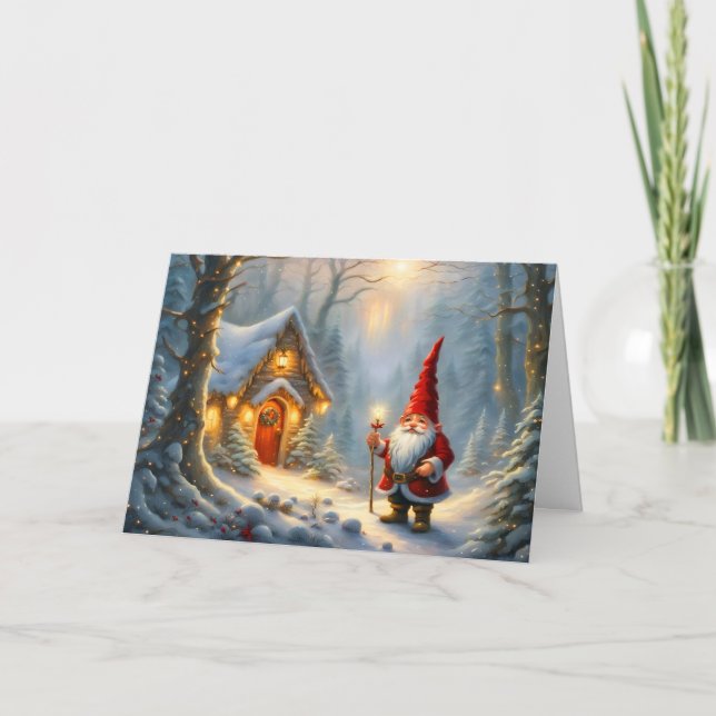 Tarjeta Navidades de Gnome House en invierno mágico (Anverso)