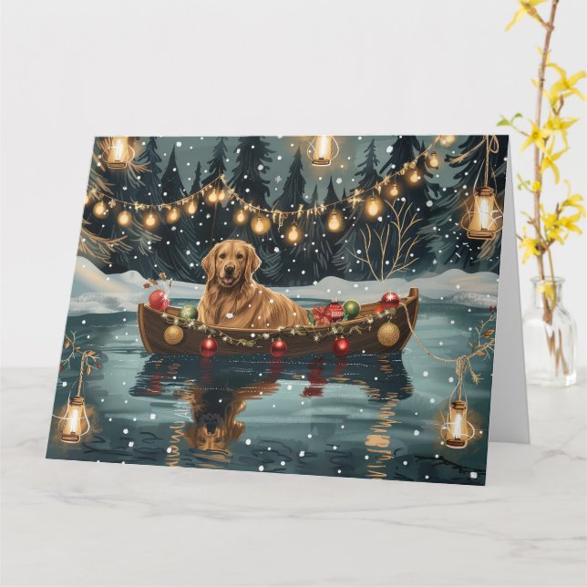 Tarjeta Navidades de Golden Retriever (flor amarilla)