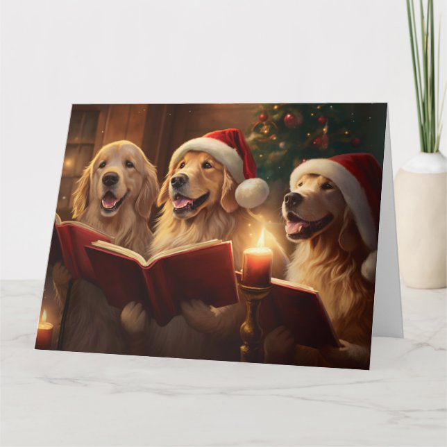Tarjeta Navidades de Golden Retriever Carolers se burlan d (Anverso)