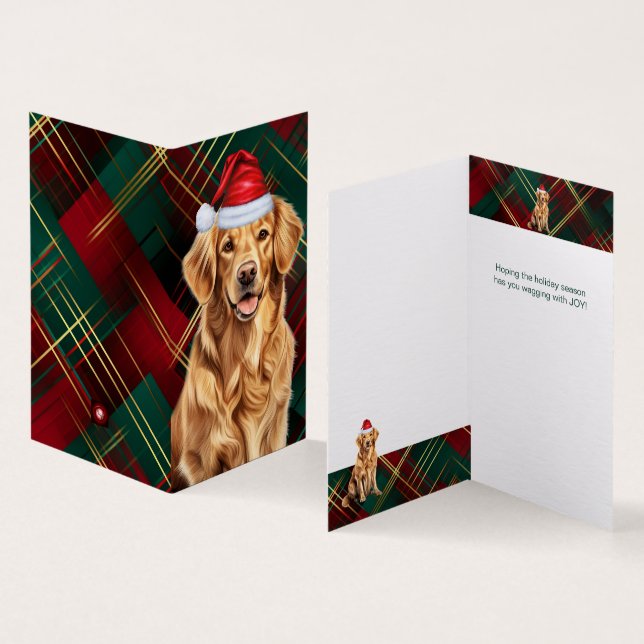 Tarjeta Navidades de Golden Retriever Green Red Holiday Pl (Interior y exterior)