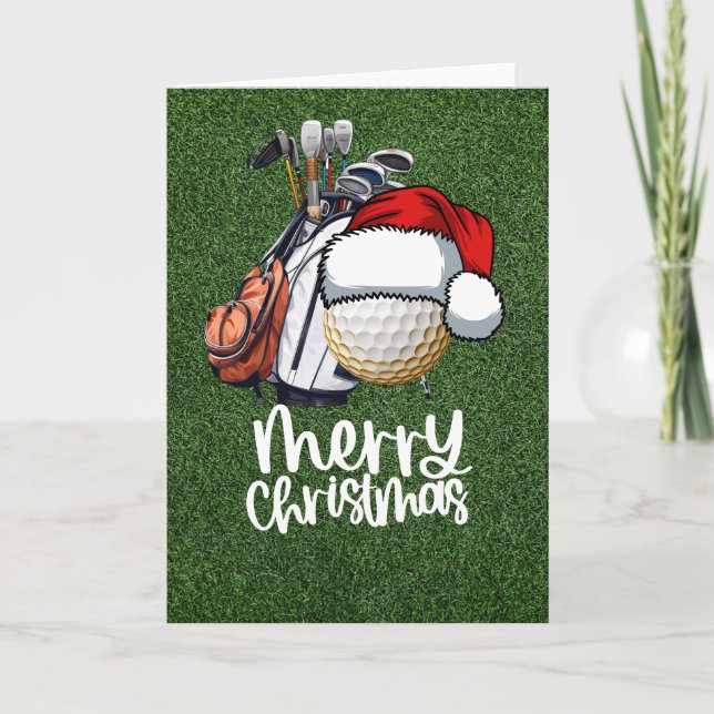 Tarjeta Navidades de golf con sombrero Santa (Anverso)