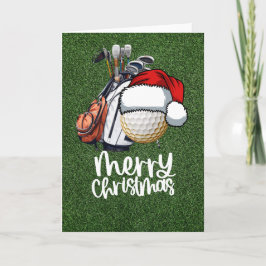 Tarjeta Navidades de golf con sombrero Santa