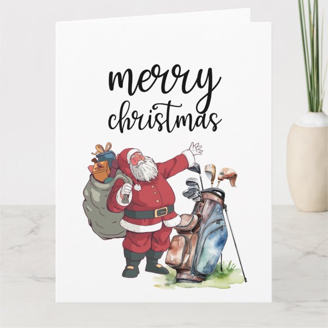 Tarjeta Navidades de golf de vacaciones con Santa Claus (Anverso)