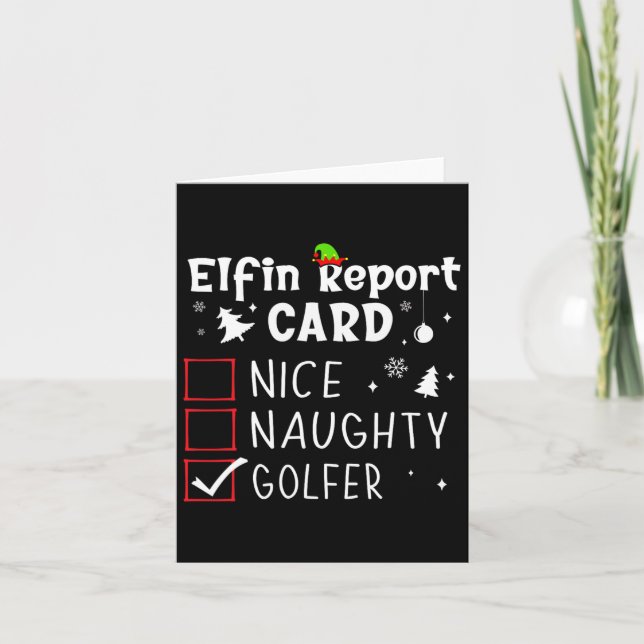 Tarjeta Navidades de golf Nice Naughty Funny Xmas List Gol (Anverso)