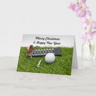 Tarjeta Navidades de golf y Año nuevo con baloncesto de go