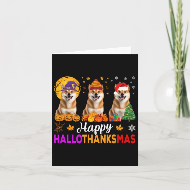 Tarjeta Navidades de Halloween de Perro Inu Shiba Hallotha (Anverso)
