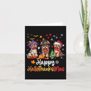 Tarjeta Navidades de Halloween en Yorkshire Dog Felices Ha