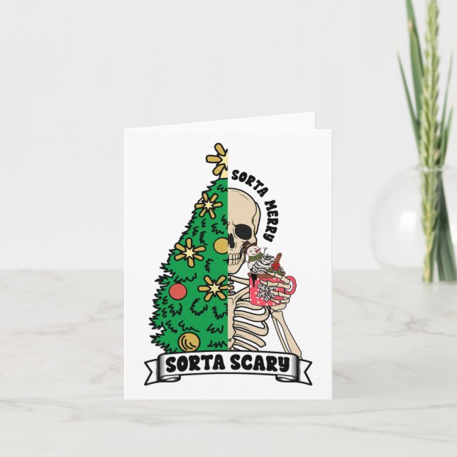 Tarjeta Navidades de Halloween Skeleton Sorta Merry Scary  (Anverso)