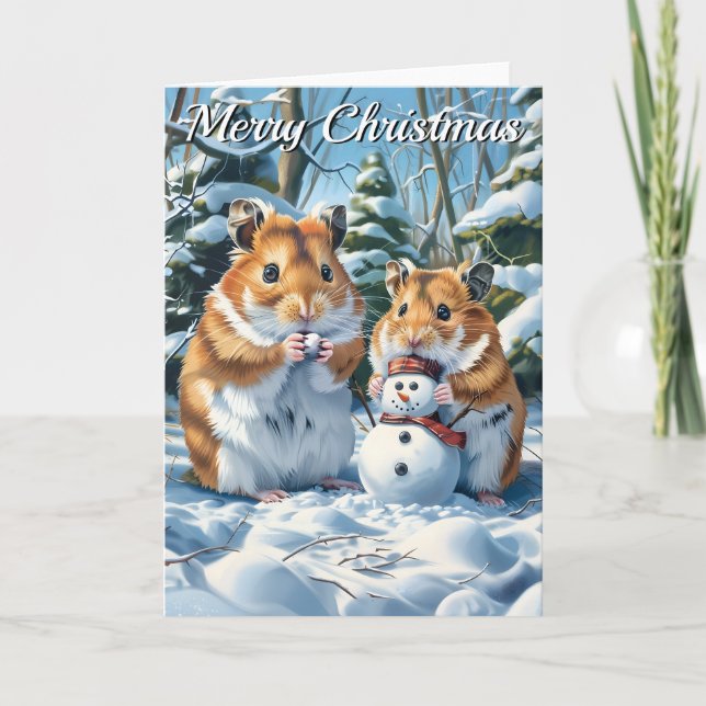 Tarjeta Navidades de Hamsters y Snowman (Anverso)