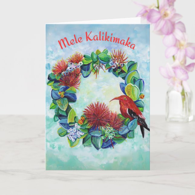 Tarjeta Navidades de Hawaiian Wreath Mele Kalikimaka (Orquídea)