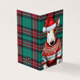 Tarjeta Navidades de Holiday Bull Terrier Dog Red Green Pl