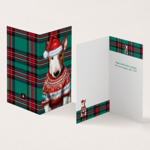 Tarjeta Navidades de Holiday Bull Terrier Dog Red Green Pl