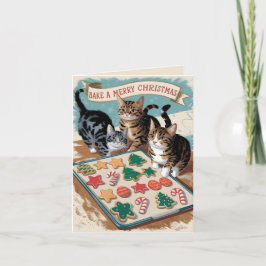 Tarjeta Navidades de horneado de gatos de época cutáneos