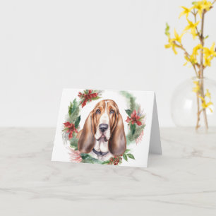 Tarjeta Navidades de Hound Basset Wreath Festimes Pup