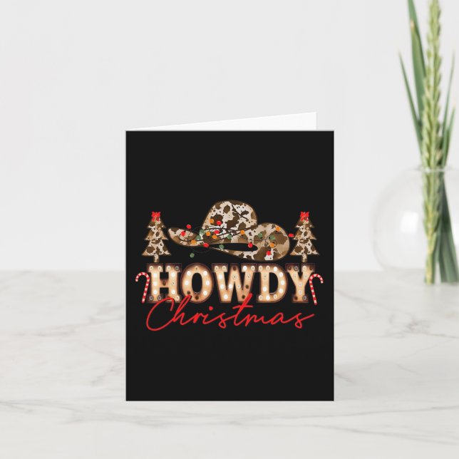 Tarjeta Navidades de Howad Santa Cute Leopard Western Cowg (Anverso)