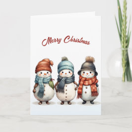 Tarjeta Navidades de Ilustracion de Snowmen sonrientes en