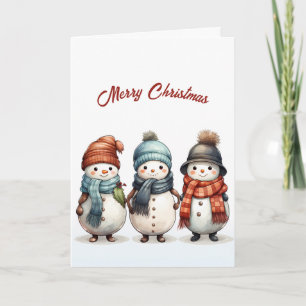 Tarjeta Navidades de Ilustracion de Snowmen sonrientes en