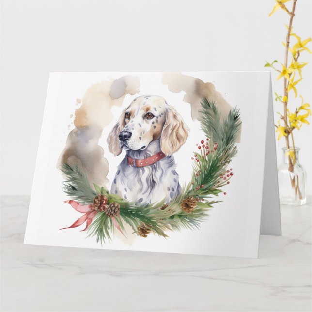 Tarjeta Navidades de Inglaterra Wreath Festive Pup (flor amarilla)