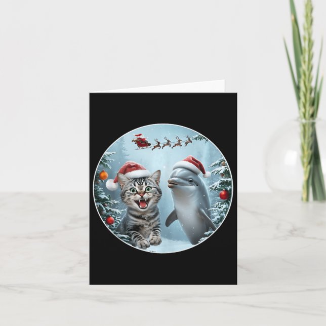 Tarjeta Navidades De Invierno Cat Dolphin Lover Selfie Con (Anverso)