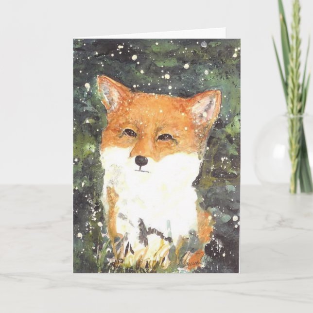 Tarjeta Navidades de invierno de Fox Snow Maureen Girard (Anverso)