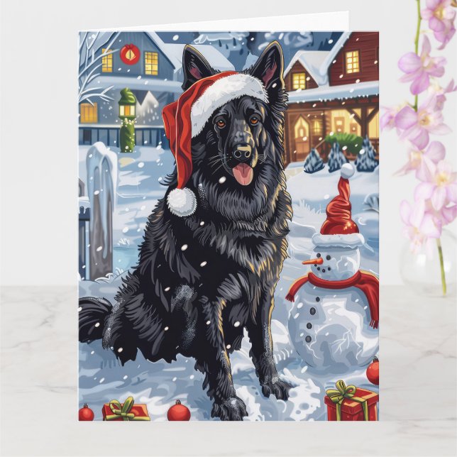 Tarjeta Navidades de invierno de Shepherd Dog en Bélgica (Orquídea)