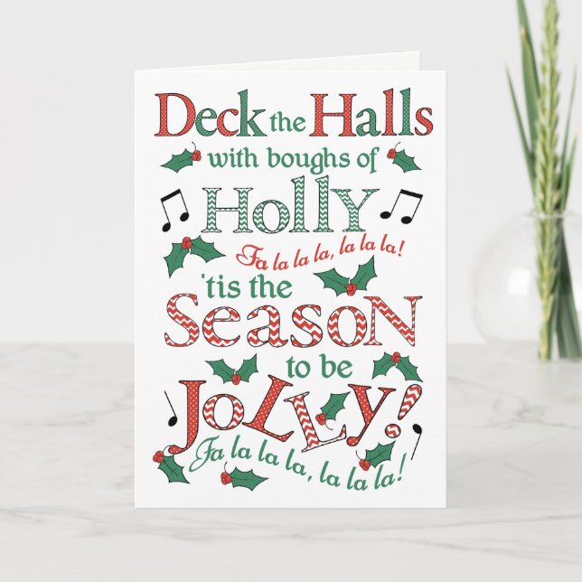 Tarjeta Navidades de Jolly decoran los pasillos con Holly (Anverso)