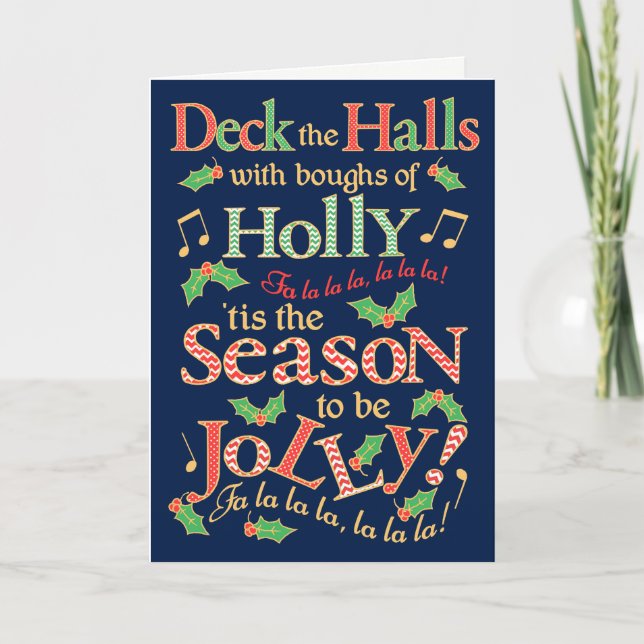 Tarjeta Navidades de Jolly decoran los pasillos con Holly (Anverso)