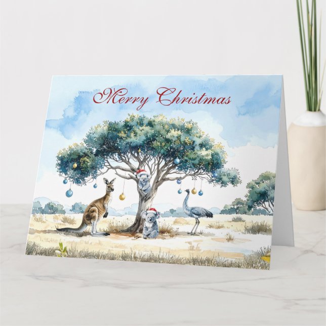Tarjeta Navidades de Kangaroo y Emu Gumtree Baubles (Anverso)