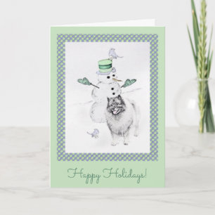 Tarjeta Navidades de Keeshond Snowman pinta arte de perro