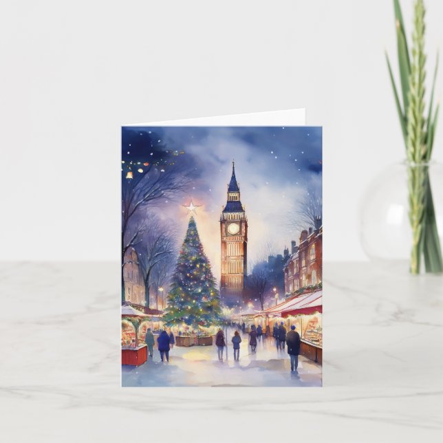Tarjeta Navidades de la acuarela de Londres (Anverso)