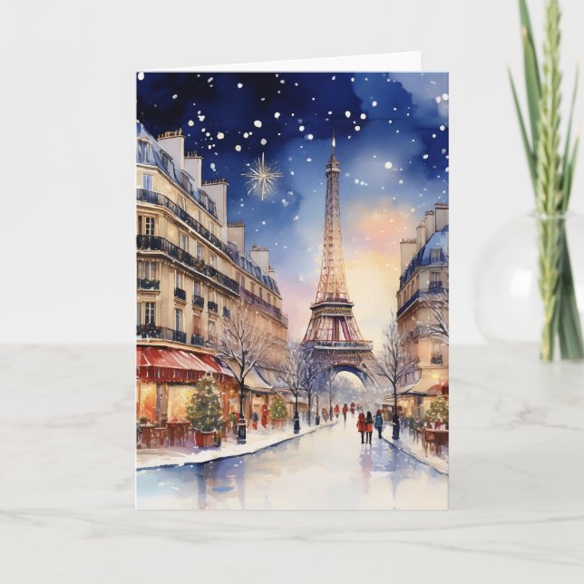 Tarjeta Navidades de la acuarela de París (Anverso)