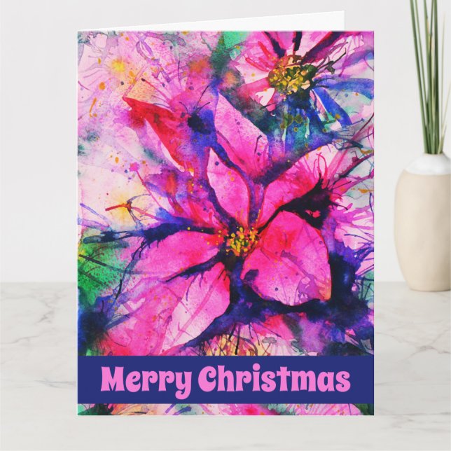 Tarjeta Navidades de la acuarela de Poinsettia Resumen ros (Anverso)