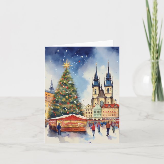 Tarjeta Navidades de la acuarela de Praga (Anverso)