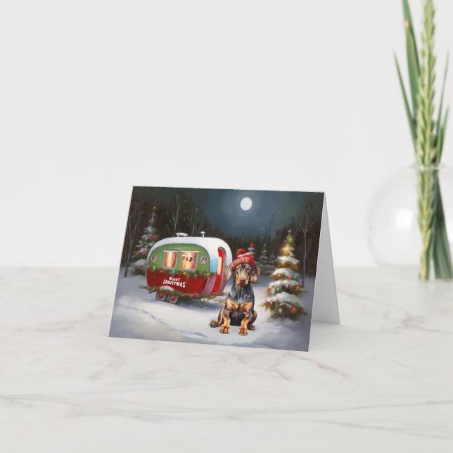 Tarjeta Navidades de la Caravana de Invierno Doberman Adve (Anverso)
