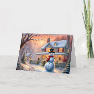 Tarjeta Navidades de la Casa de Snowman en invierno mágico