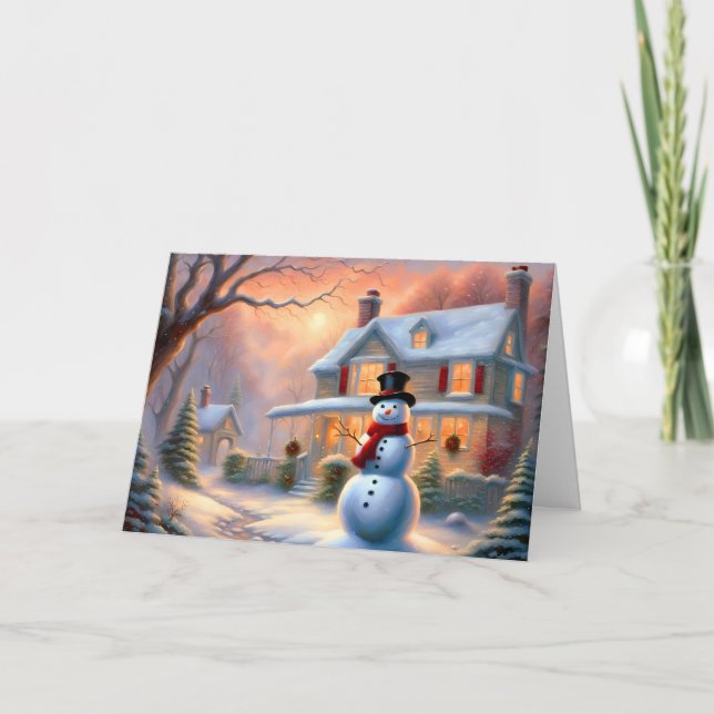 Tarjeta Navidades de la Casa de Snowman en invierno mágico (Anverso)