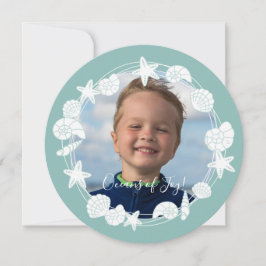 Tarjeta Navidades de la concha costera de Wreath Photo