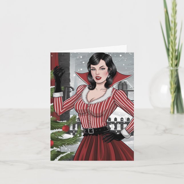 Tarjeta Navidades de la dama de vampiros festivos (Anverso)