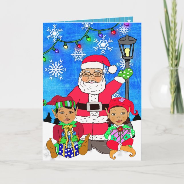 Tarjeta Navidades de la etnia de Santa y Elves (Anverso)