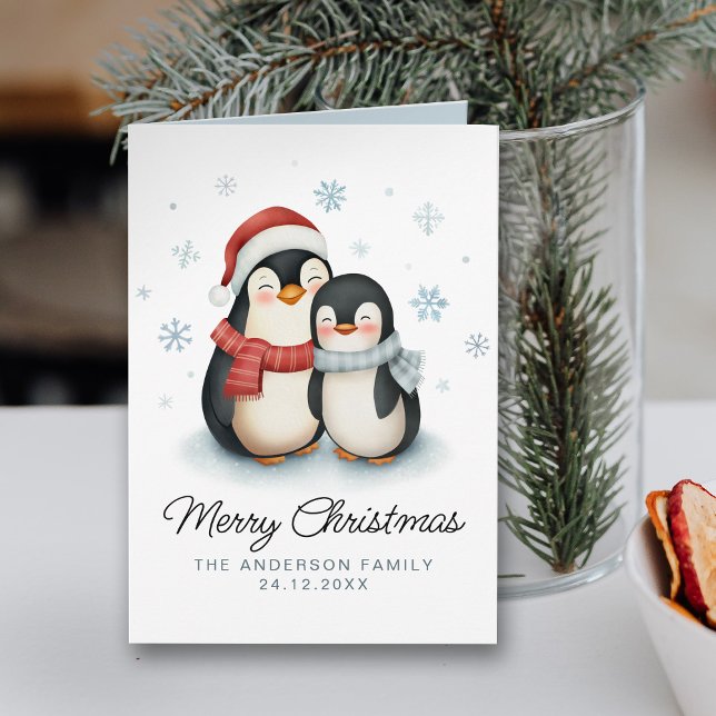 Tarjeta Navidades de la familia Cute Winter Penguin (Subido por el creador)