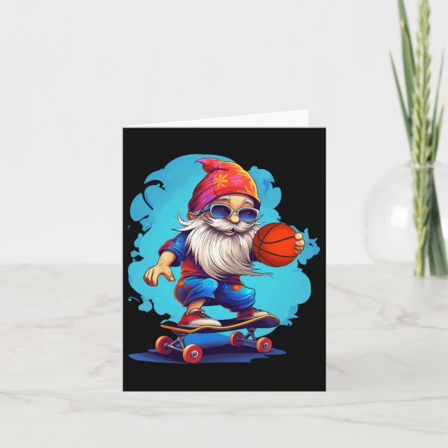 Tarjeta Navidades de la familia Gnome de baloncesto en Ska (Anverso)