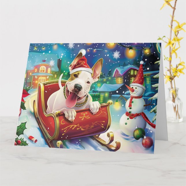 Tarjeta Navidades de la Nieve de Bull Terrier (flor amarilla)