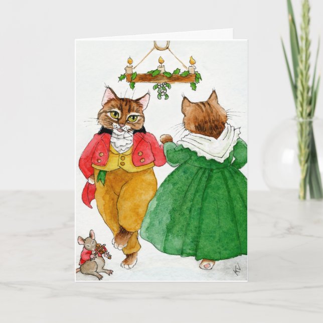 Tarjeta Navidades de la pareja de gatitos cortos Danza (Anverso)