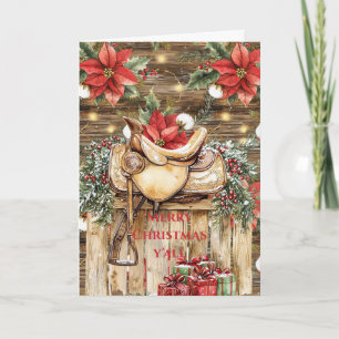 Tarjeta Navidades de la Poinsettias Roja de la silla de ru