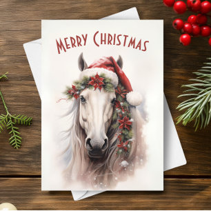Tarjeta Navidades de la Poinsettias Roja de los White Hors
