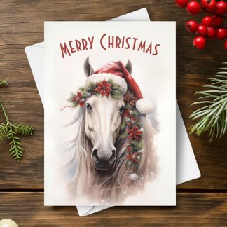 Tarjeta Navidades de la Poinsettias Roja de los White Hors