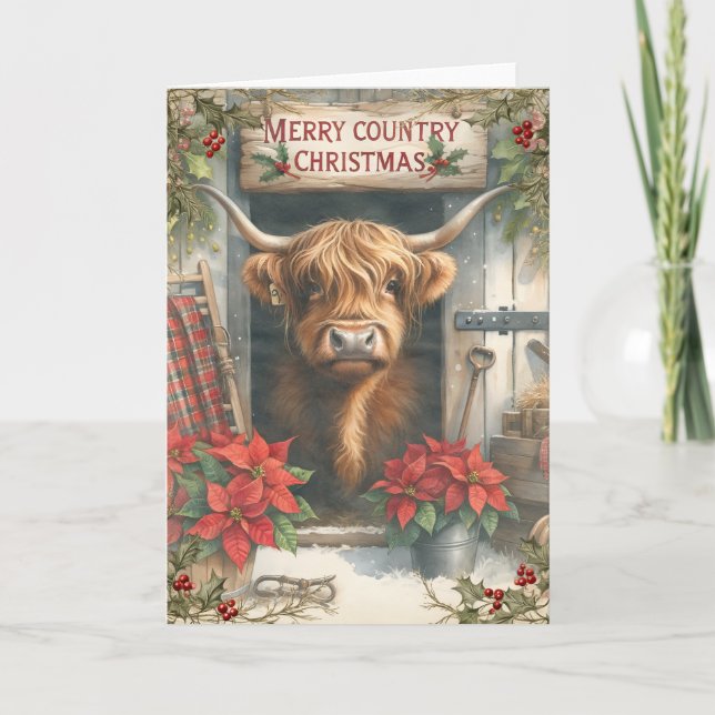 Tarjeta Navidades de la vaca de Highland (Anverso)
