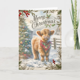 Tarjeta Navidades de la vaca de Highland